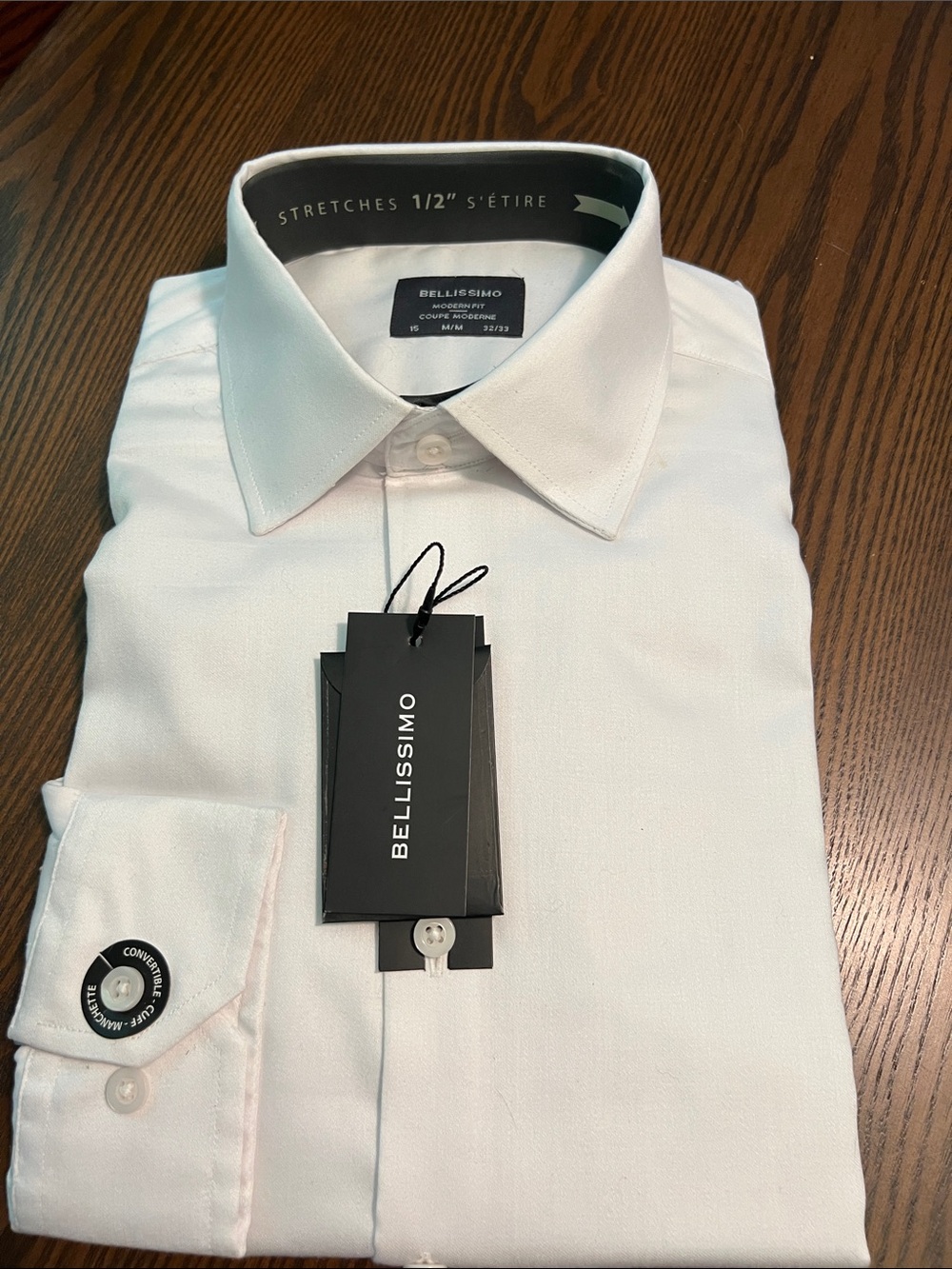 Men's Bellissimo White Stretch Dress Shirt, size M